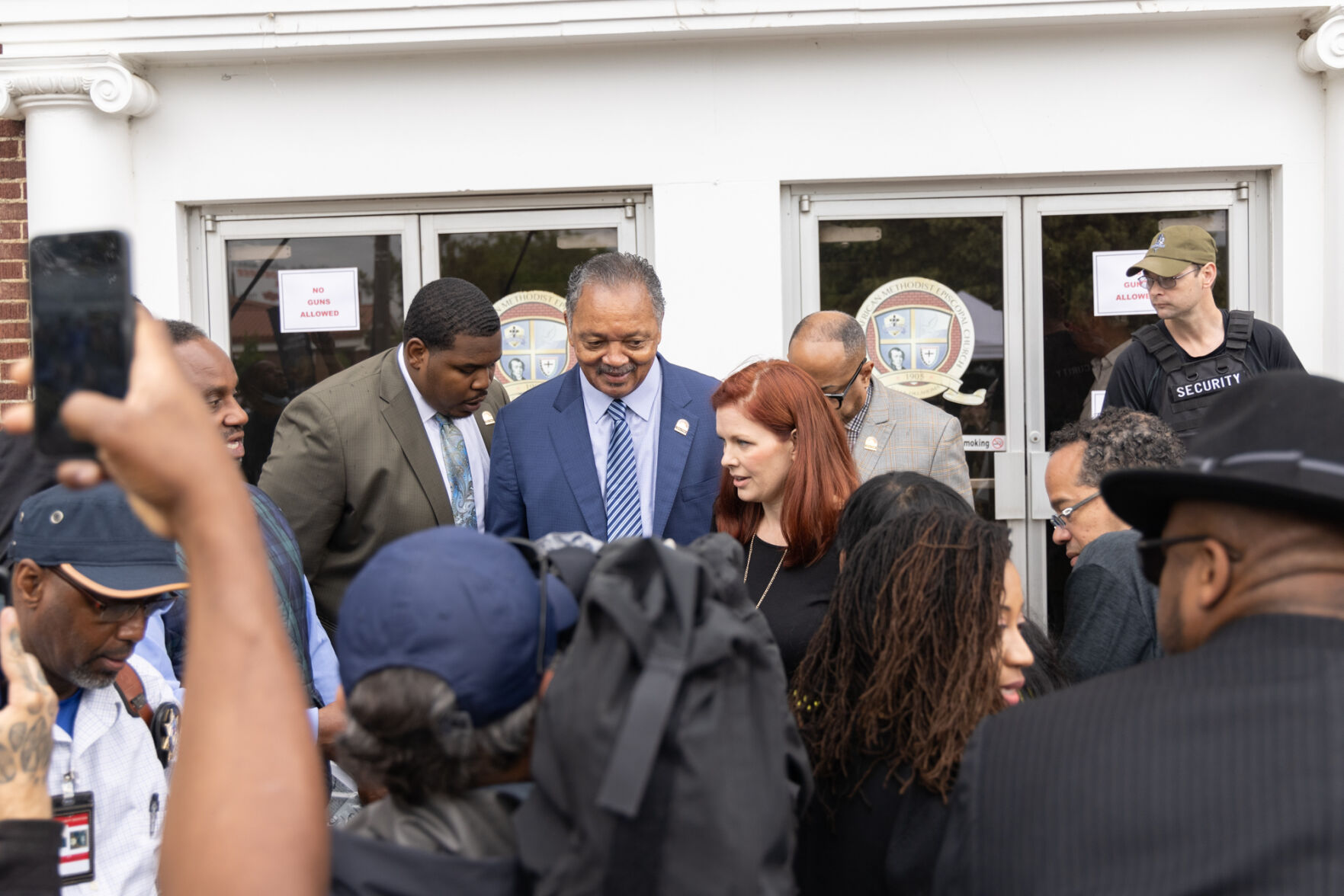 Rev. Jesse Jackson Sr. in front of Vernon AME Church
